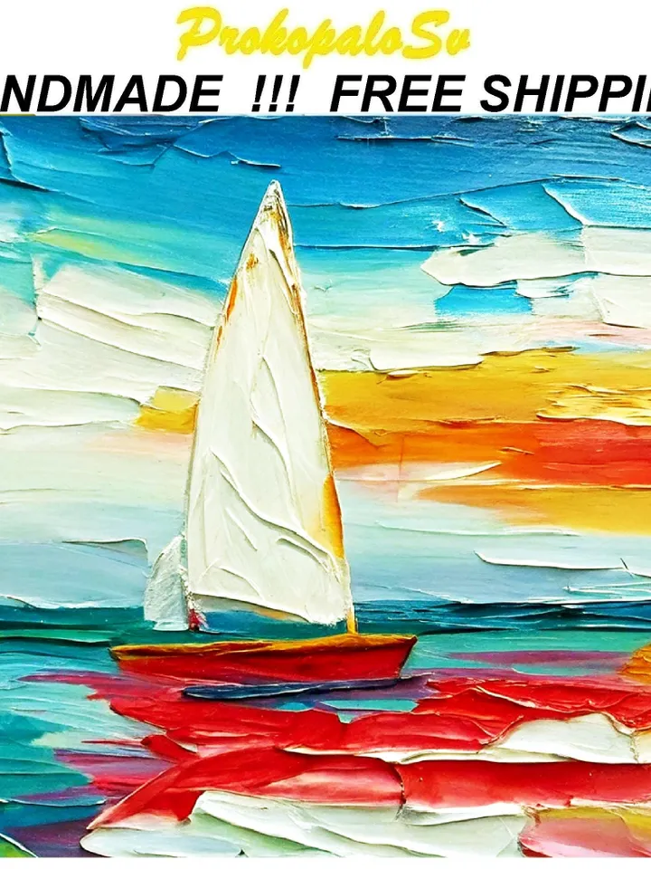 Laguna Beach Painting Impasto Seascape Original Art Sailboats California Small Painting Impressionist Artwork Gifts by ArtProkopaloSv
