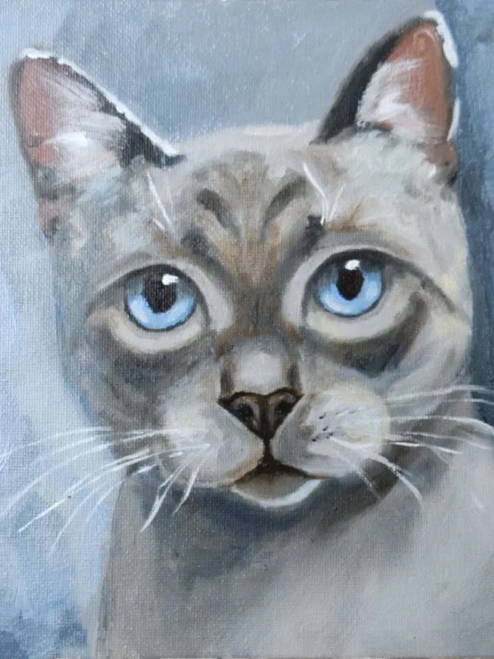 Siamese cat painting original oil artwork 8 by 8