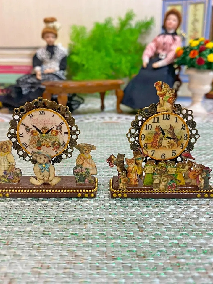 Imitation clock for a dollhouse. Scale 1:12.