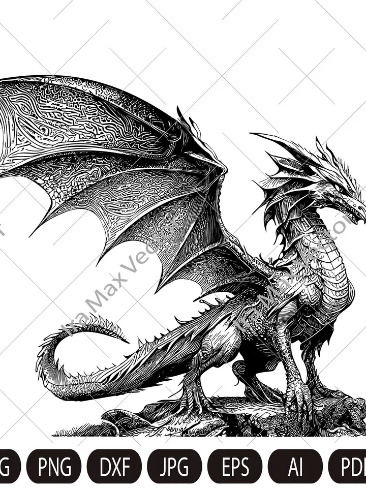 Dragon svg, Dragon detailed, Dragon Clipart, Dragon Vector, Chinese Dragon SVG, Fantasy Dragon SVG, Asian dragon Svg, Dragon Silhouette