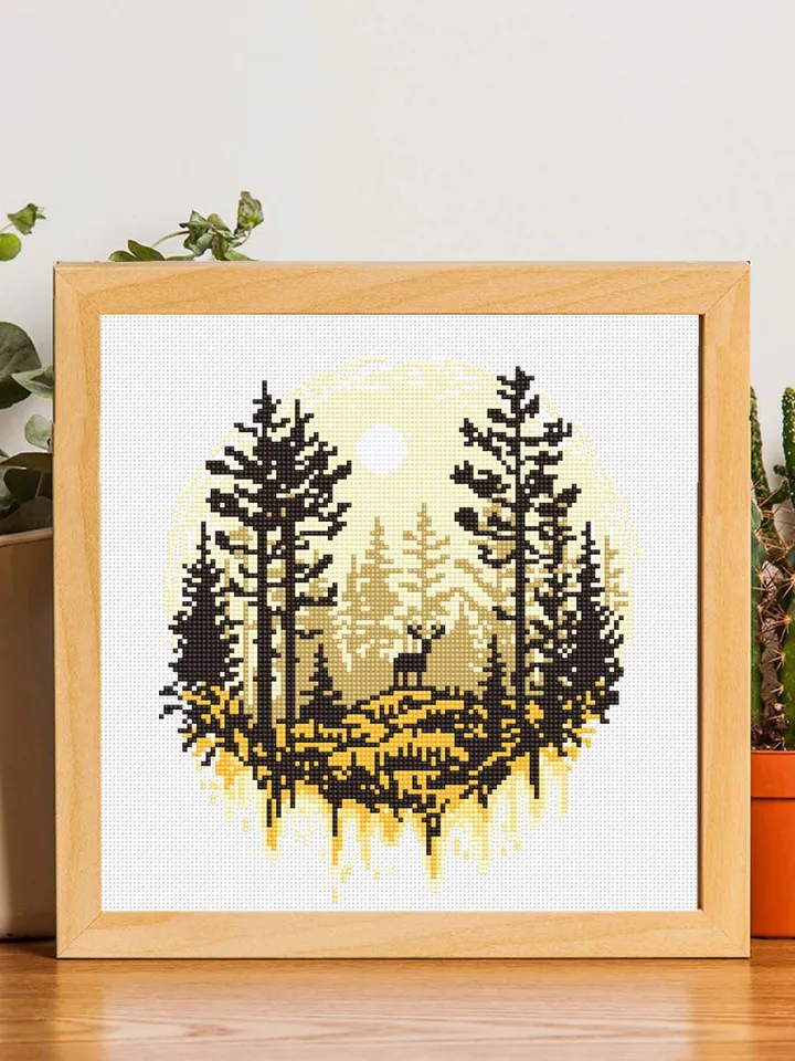 Nature landscape cross stitch pattern PDF download Deer cross stitch chart, Simple cross stitch beginner, Forest pattern digital PDF #L81