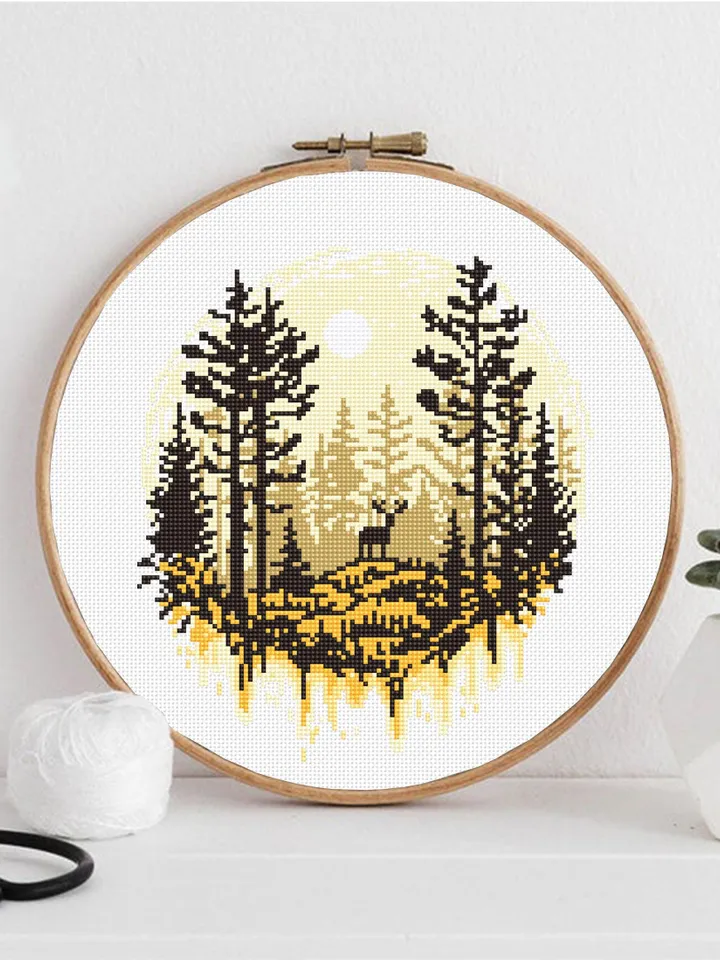 Nature landscape cross stitch pattern PDF download Deer cross stitch chart, Simple cross stitch beginner, Forest pattern digital PDF #L81