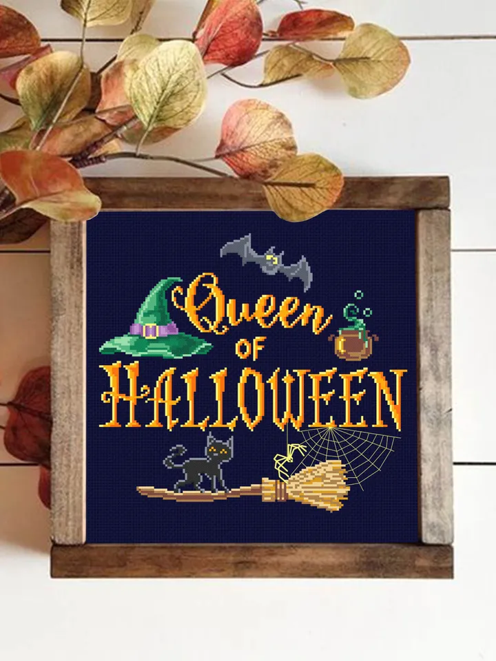 Halloween quotes cross stitch pattern digital PDF Halloween queen cross stitch Halloween embroidery Funny xstitch chart Beginner stitch #H13