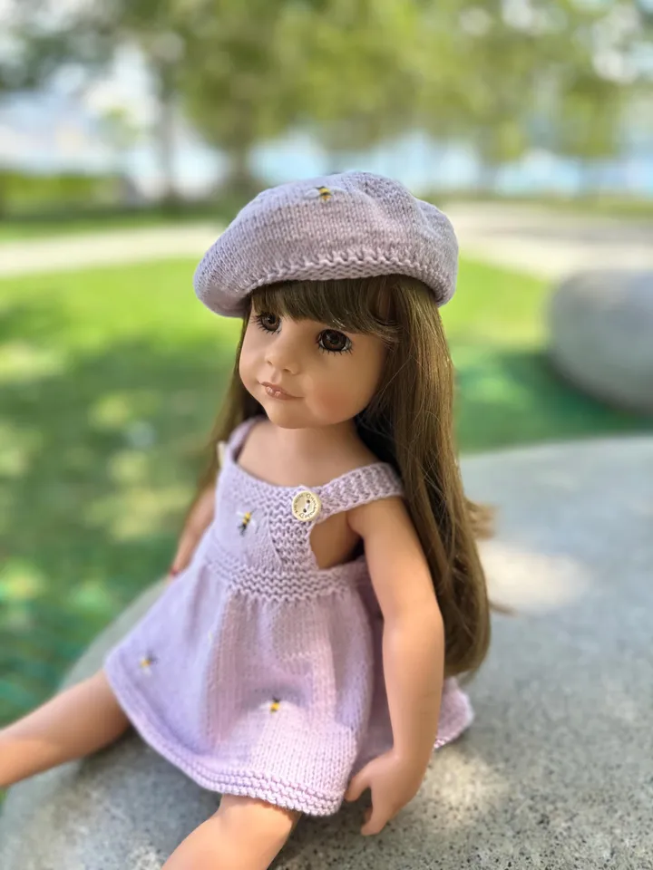 Bee Set KNIT PATTERN Summer dress & beret for Gotz and American Girl Dolls / 18-inch doll clothes pattern PDF english cute