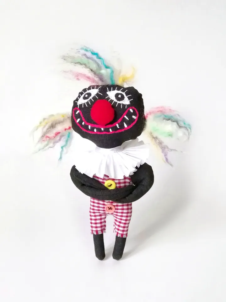 Handmade Artistic Clowns, Stuffed Funny Interior Fabric Toys, One-of-a-Kind Unique Voodoo Dolls, Delightful Decor Toys. FREE SHIPPING!