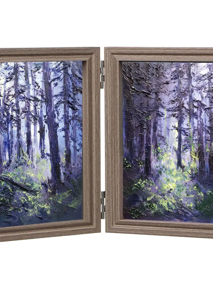 Forest Original Oil Painting Set of 2 Small Landscape Trees Painting Abstract Painting
