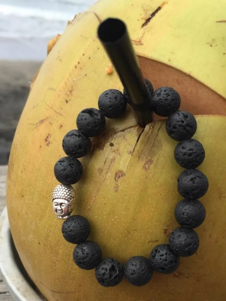 LAVA Bead Bracelet | Essential Oil Diffuser Bracelet Stretch Aromatherapy Jewelry | Gift for her | Buddha Bracelet | Black Gemstone Jewerly
