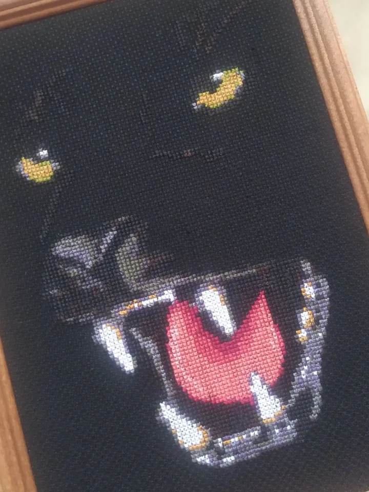Panther Portrait Wall Art Decor, Finished Cross Stitch, Wild cat Embroidery Art Print, Black Wall Art, Original Gifts