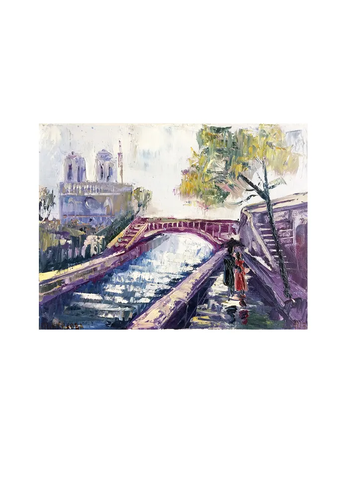 Paris painting, Original oil painting on canvas, Notre Dame Paris cityscape wall art