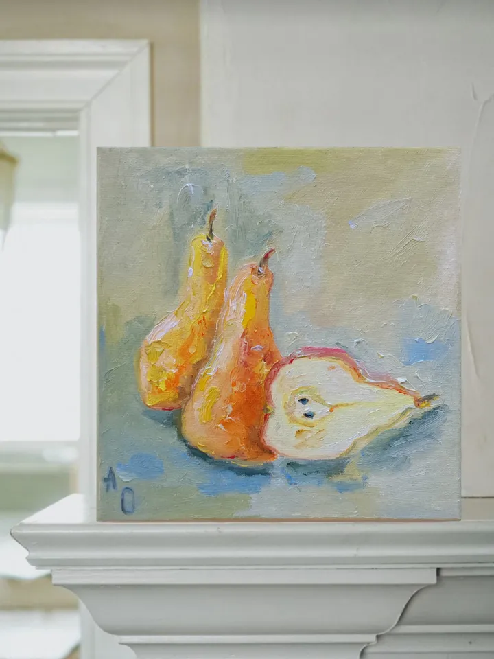 "Still life. Pears" oil painting on canvas 20x20cm (8x8inch)