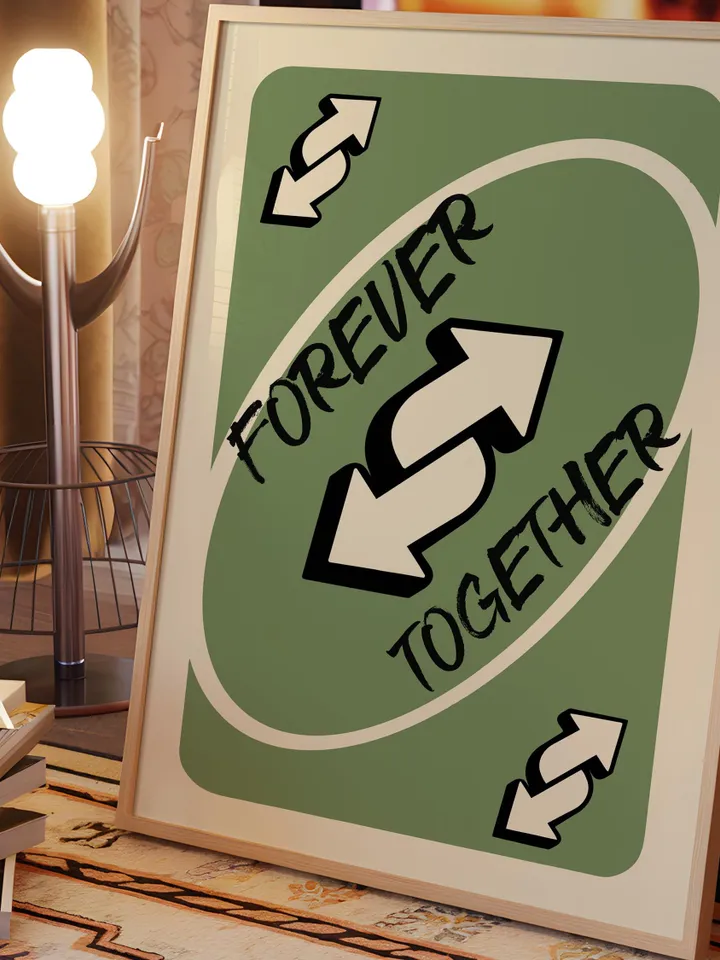 Forever Together play Reverse Card Wall Art Funny Meme Poster Digital Download Green Black Typography Pop Culture Print Game Room Meme Decor