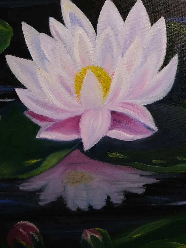 Oil Painting Lotus Flower Water Landscape Flowers Nature Canvas on Cardboard 16 x12 inches 40 x30 cm New Gift for Her Wall decor