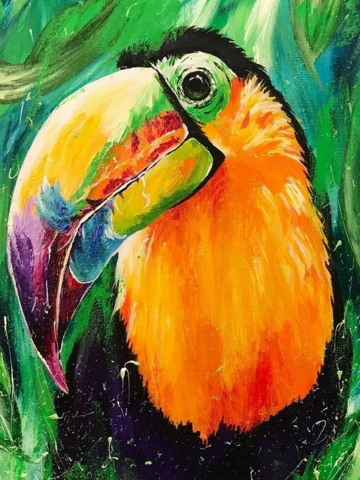 Oil painting on canvas with a bird