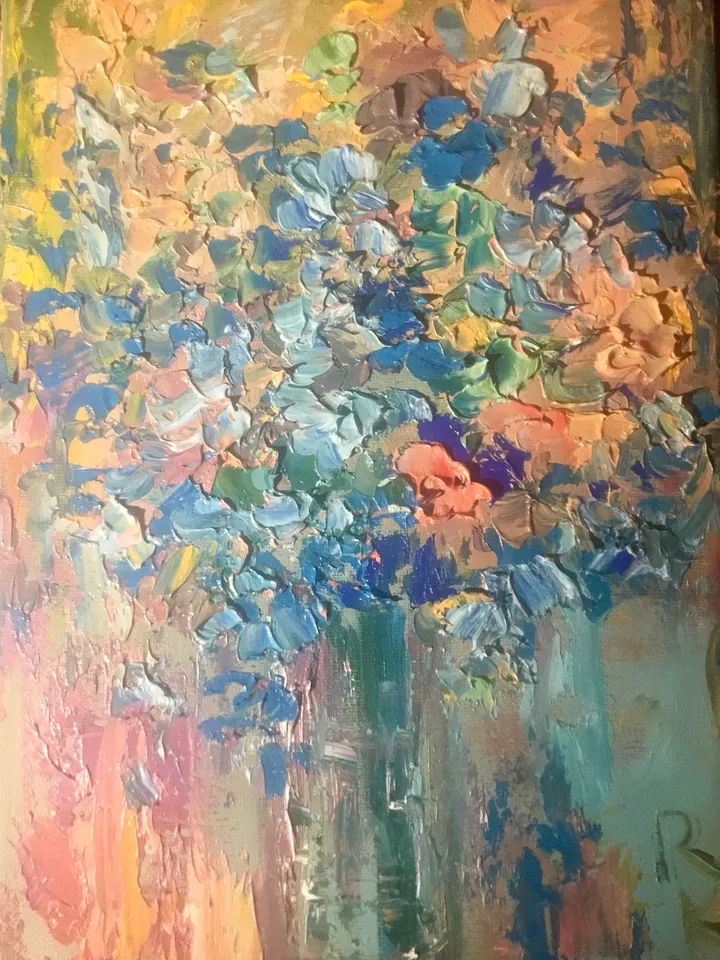 Original oil impasto style textured diptych, set of 2 impressionistic floral painting on canvas,oil painting wall art,unique gifts