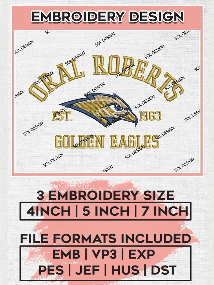 Oral Roberts Golden Eagles Est 1963 Logo Embroidery Designs, NCAA Oral Roberts Golden Eagles Team Embroidery, NCAA Team Logo, 3 sizes, Machine embroidery Files, Digital Download