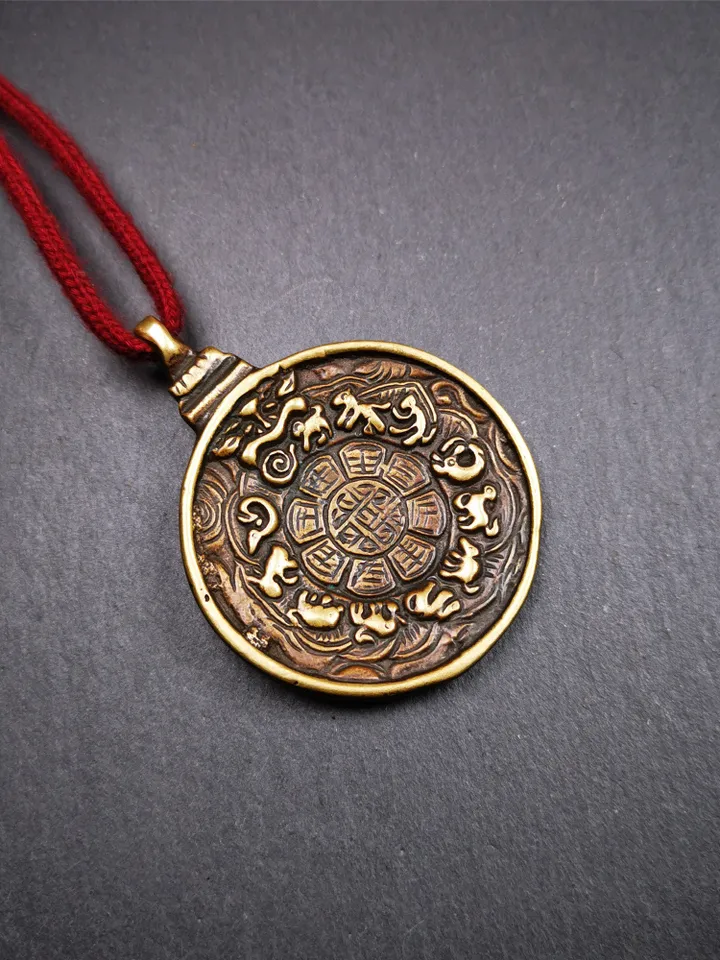 Gandhanra Vintage Tibetan Buddhist Calendar Badge,Manjusri Melong Mirror, SIPAHO Amulet(srid pa ho),Made of Brass,2.28"