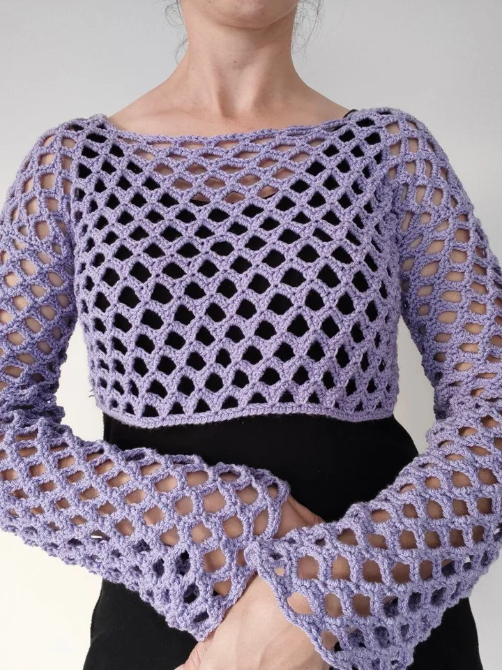Top crochet, Mesh sweater crochet pattern, cropped sweater crochet, crop top crochet pattern pdf