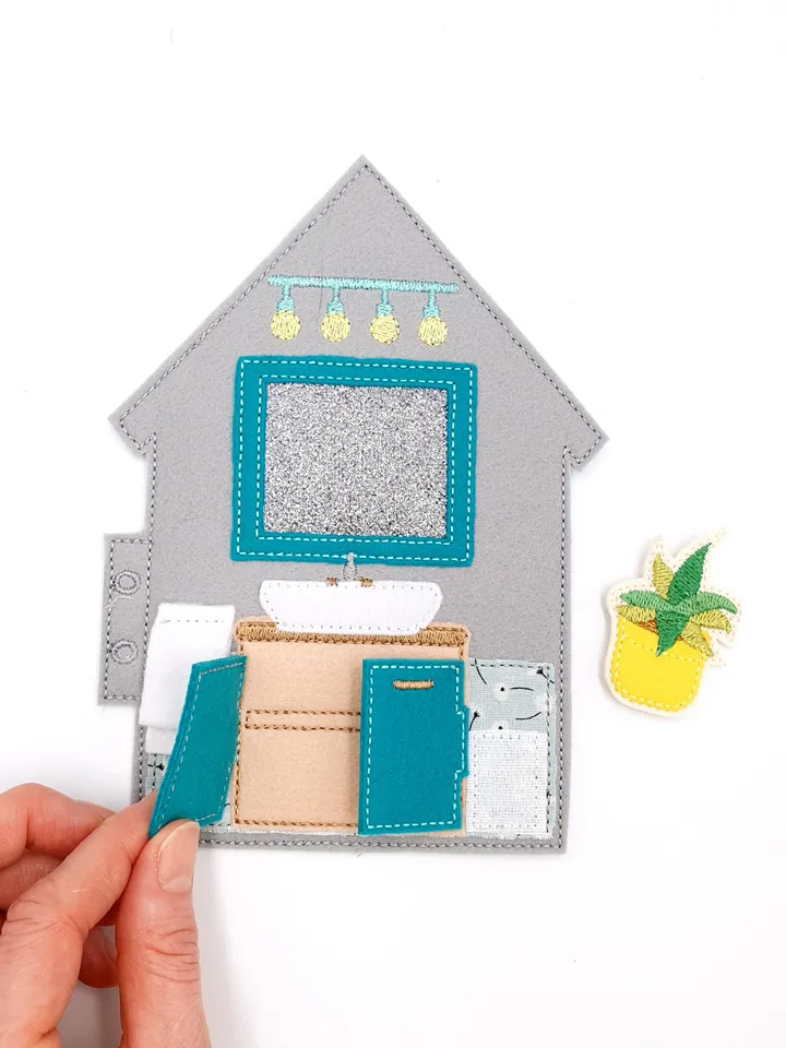 ITH Dollhouse Sink Page Embroidery Design, Felt Quiet Book Handwash Vanity Pattern, 5x7 Hoop Digital File