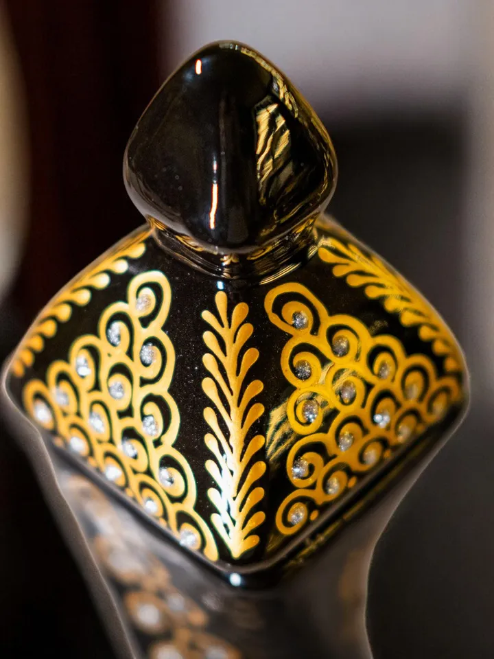 Handpainted Black and Gold Tall Vase For Flowers, 30 cm Handpainted Ceramic Vase, Home Decor, Ceramic Home Decor Plant Holder
