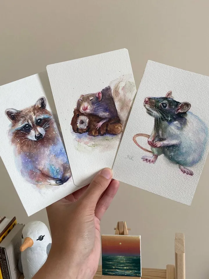 Raccoon Painting Original Watercolor Painting Raccoon Gift Small Animal Art Raccoon Illustration 4 by 6
