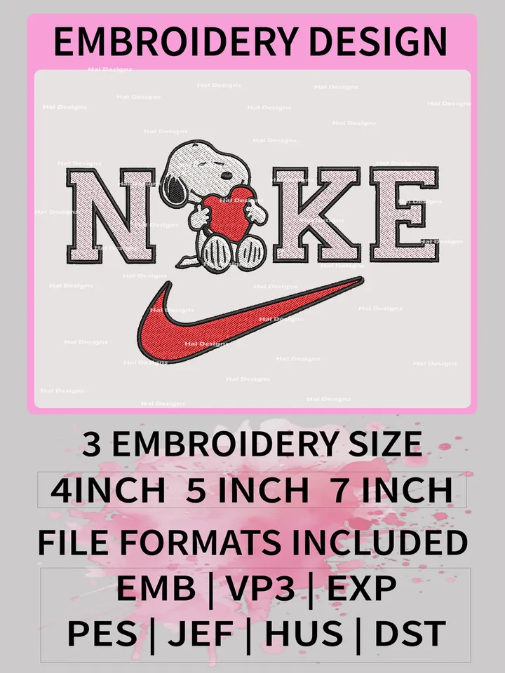 Snoopy Nike Embroidery Designs, Snoopy Dog Machine Embroidery Patte, Nike Logo Embroidery File