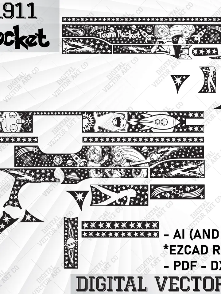 Colt 1911 Team Rocket,svg template,digital download,svg colt1911,svg cartoon patterns,revolver svg file,laser file ezcad, fiber laser,svg,ai