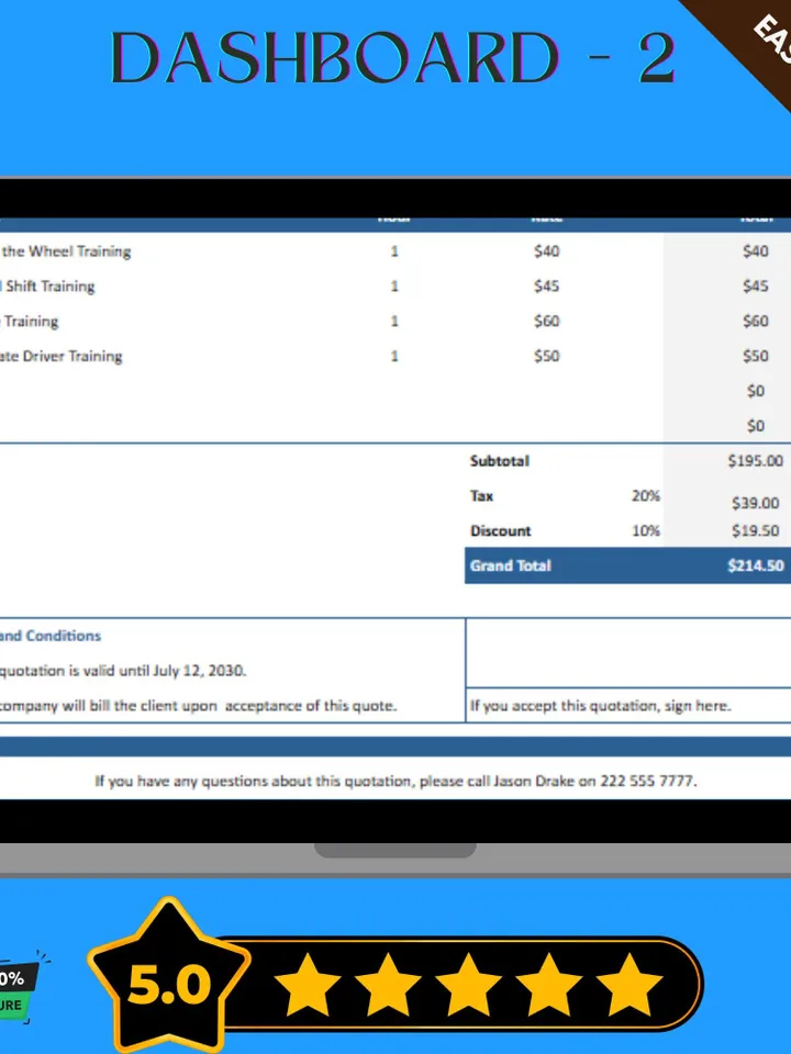 Driving School Quotation Template, Google Sheets, Digital Download for Lesson Pricing & Client Proposals