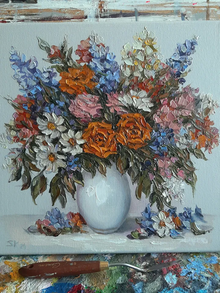 Flower oil painting Original art Wildflower painting Palette wall art
