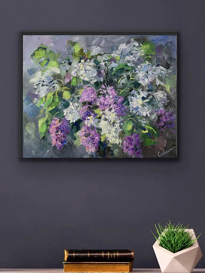 Lilac Painting Flower Original Art Floral Oil Canvas Artwork Impasto