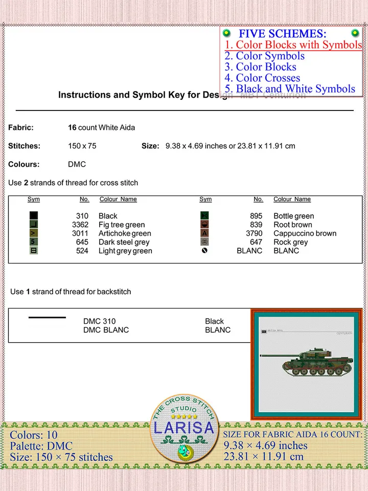Centurion Tank Cross Stitch Pattern | Main Battle Tank Centurion | British Tank Centurion Chart