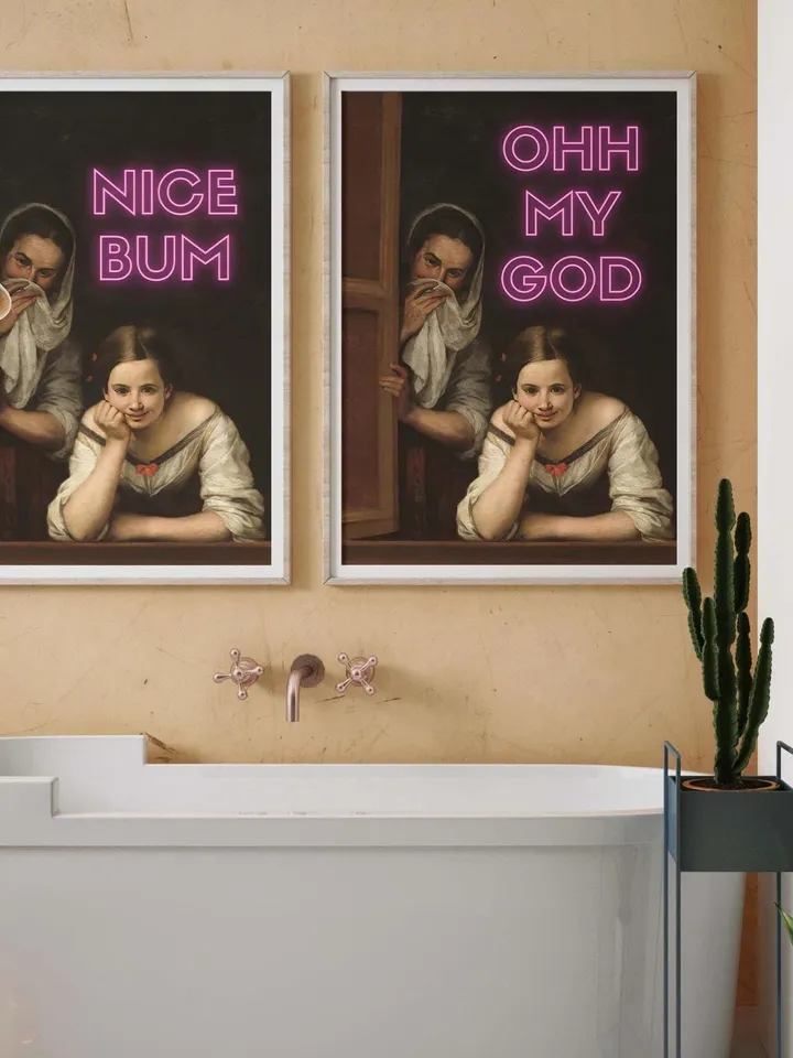 Funny Bathroom Art, Eclectic extra large wall art, Maximalist decor vintage print, Prank Gift, funny bathroom signs, digital bathroom poster