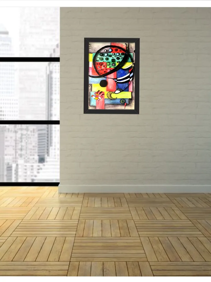 Abstract Stained glass painting,Kandinsky 1935 year ,fixed.Mix media painting, watercolour and stained glass artwork.