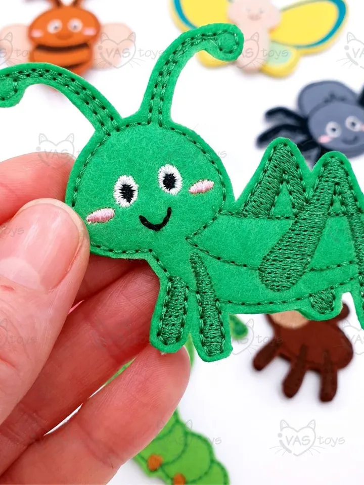 ITH Insect Finger Puppets Embroidery Design Set with Sounds & Games, Felt Bug Pattern, Educational Garden Toy, Digital Download