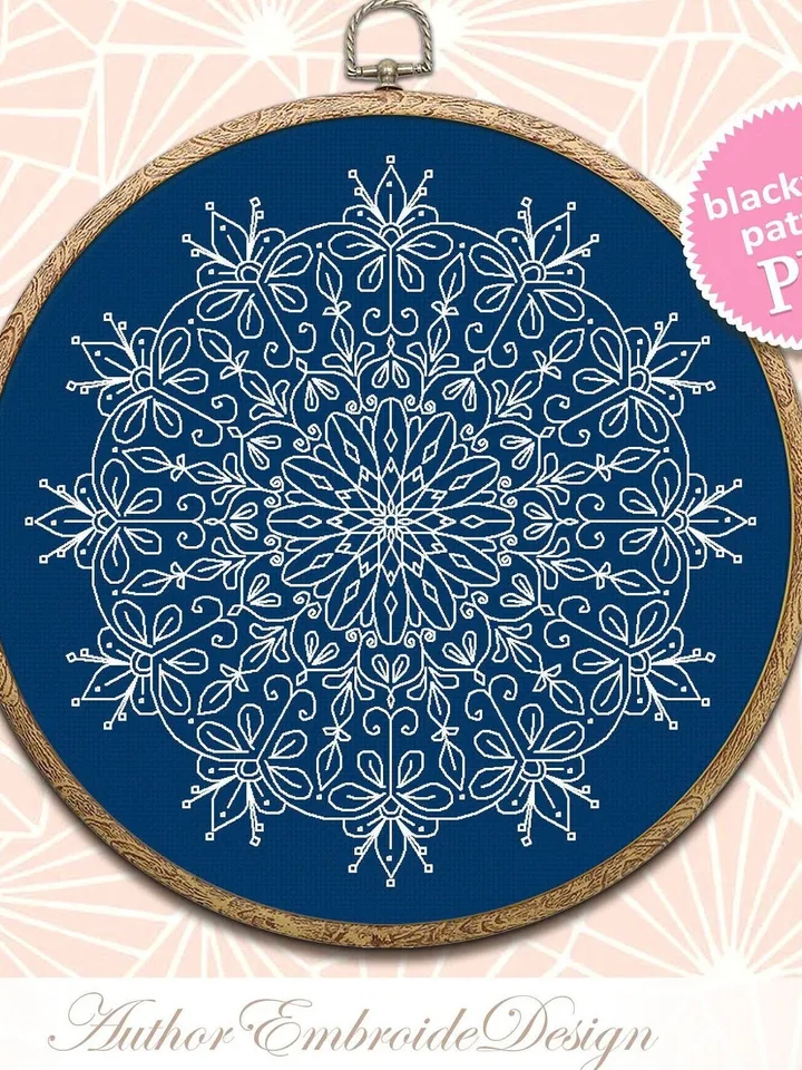 Floral mandala blackwork pattern PDF Blackwork mandala embroidery download PDF, Mandala cross stitch, Backstitch chart Mandala ornament #W12