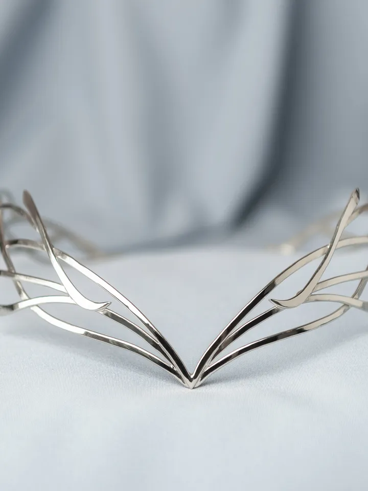 Tiara for wood nymph from branches and leaves, Crown of Forest dryad, Silver diadem, fantasy fairy elven Princess, Indis