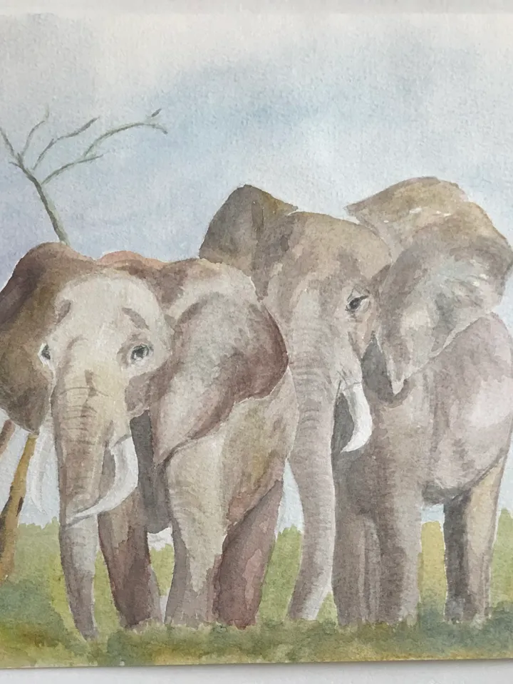 Elephants animal painting living room wall art original watercolour hand painted modern painting