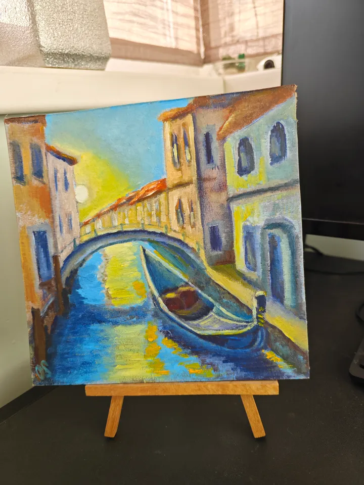 Venice Original Painting Italian Ortiginal Art Italian City Artwork Venice Italy Oil Painting Gondola Channel Venetian Artwork 8 x 8 inches by OlgaSokolovaArt