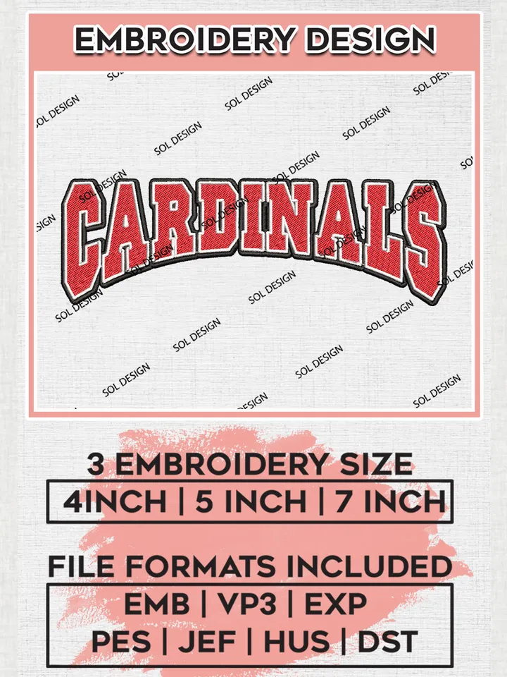 NCAA Cardinals Team Wordmark Logo Embroidery Design Files, NCAA Incarnate Word Cardinals Machine Embroidery, NCAA Teams, 3 sizes, NCAA Machine embroidery designs, Digital Download