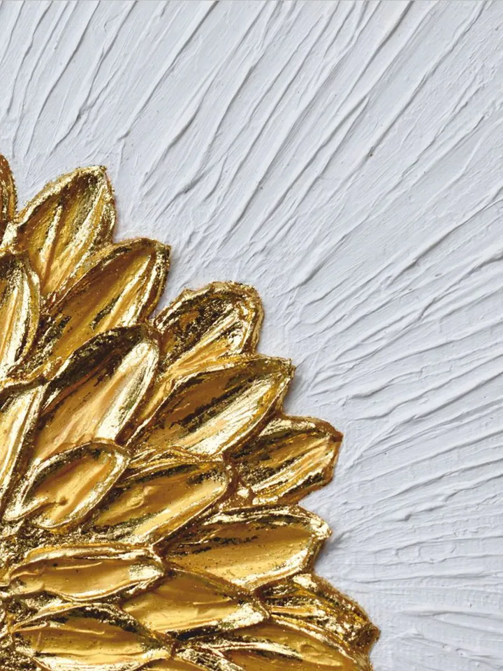 Golden Flower Abstract Wall Art Floral Original Painting Textured artwork Gold Leaf Wall Art Modern wall decor
