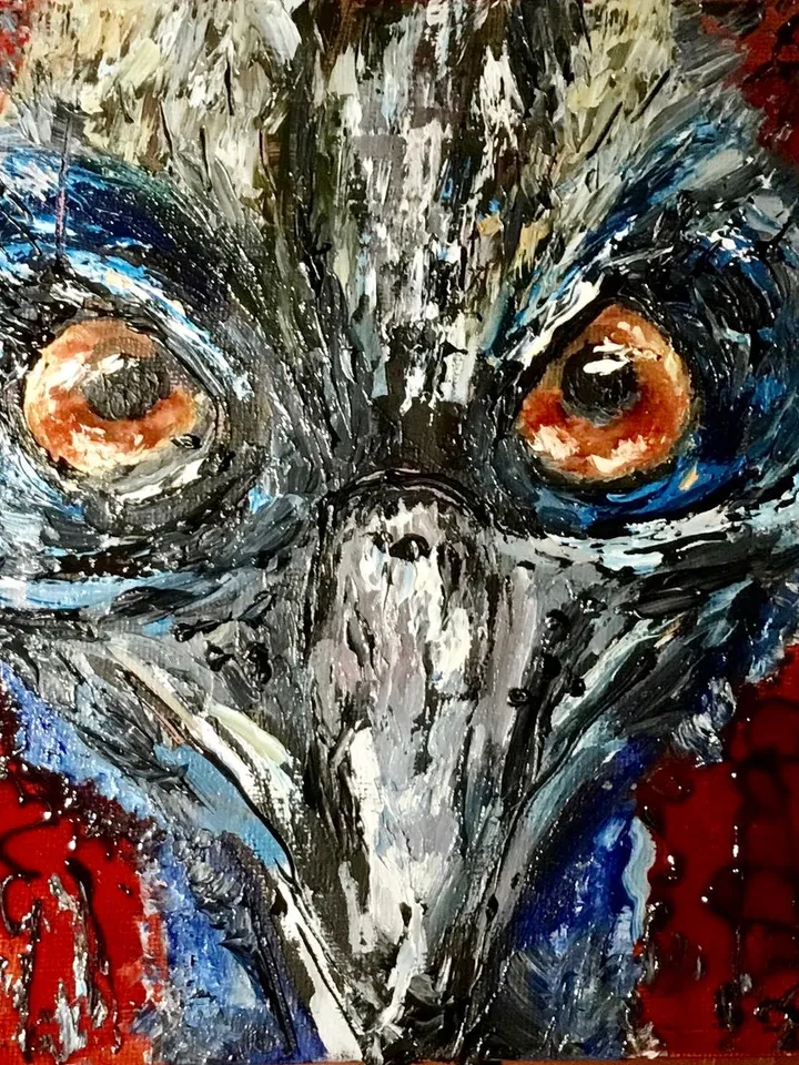 Cassowary bird, original mix media oil painting on canvas board,agressive exotic birds wall art, handmade mix media art home decoration