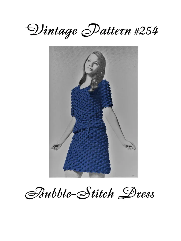 Vintage Crochet Pattern 254 Bubble-Stitch Mini Dress Women