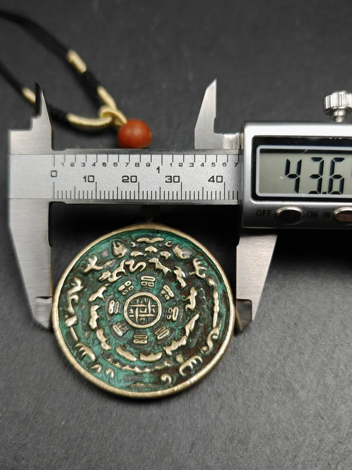 Gandhanra Vintage Tibetan Buddhist Calendar Amulet Sipaho Badge - Lima Brass Melong Mirror Protective Charm Feng Shui Pendant,43mm