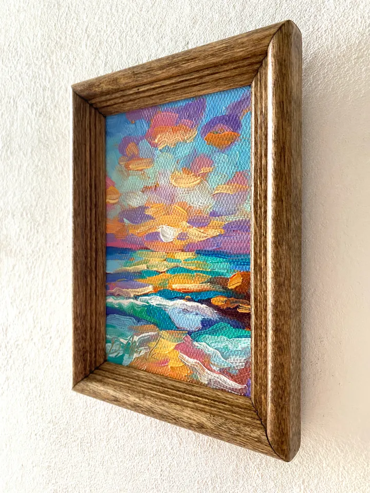 Seascape Oil Painting Original Sea Landscape Painting Impasto Small Artwork Ocean Coastal Wall Art