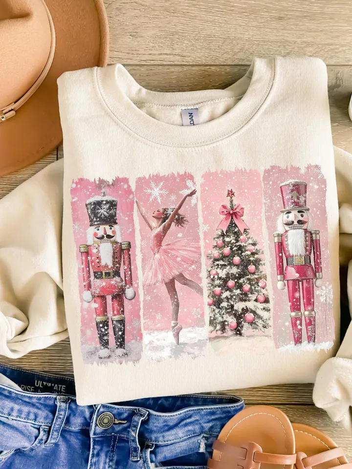 Retro Nutcracker Christmas PNG, Preppy Christmas Png, Holiday Vibes Png, Nutcracker Ballet Png, Christmas Tree, Pink Christmas, Sublimation