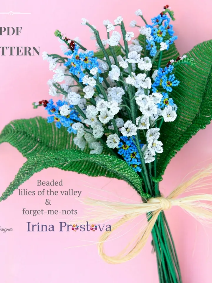 Beaded lilies of the valley, Dandelion, forget-me-nots pattern | Flower pattern | Seed bead patterns | Beadwork pattern