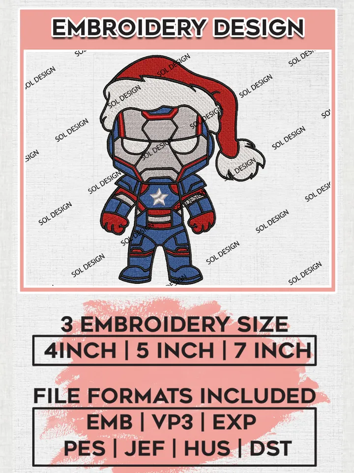 Baby Santa Patriot Ironman Christmas Embroidery Design Files, Marvel Christmas Machine Embroidery, Superhero Embroidery, 3 sizes, Cute Christmas Machine embroidery designs, Digital Download