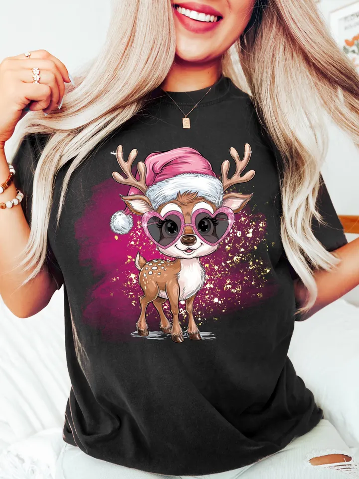 Iridescent Reindeer PNG - Christmas Designs For T-Shirts - Retro PNG - Retro Christmas Designs - Coquette Christmas Design - Reindeer Design