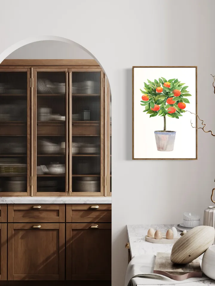 Orange Citrus Tree Watercolor Painting Print, Topiaries Print, Kitchen Fruit Print, Citrus Tree, Orange Fruit Art Print, Orange Plant Poster