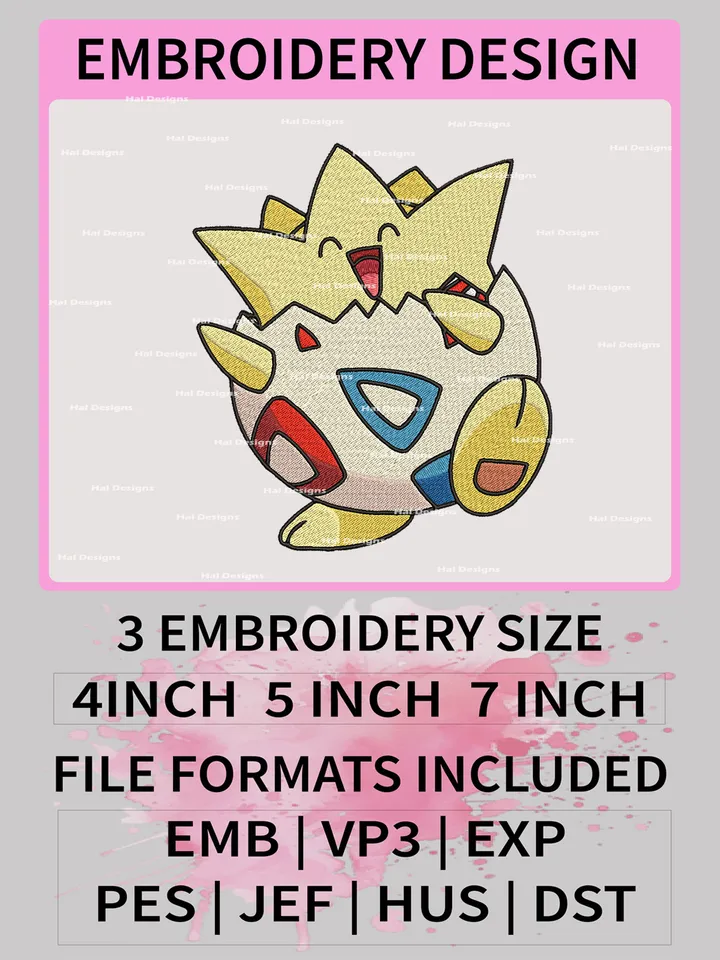 Pokemon Togepi Embroidery Design, Pokemon Dmbroidery, Anime Design, Embroidery file, Digital download