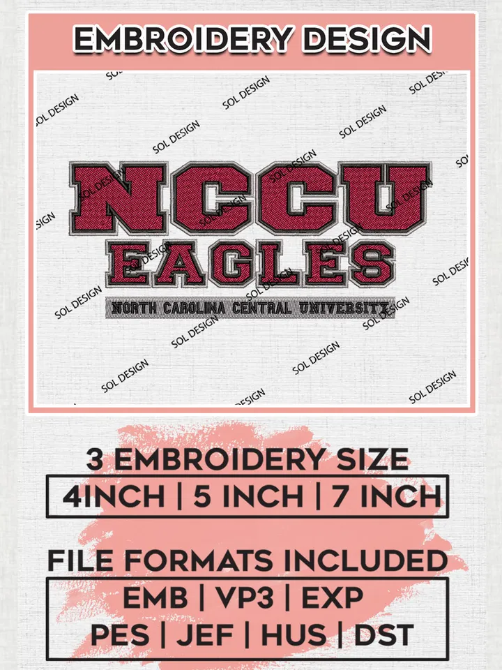 NCCU Eagles Football Team Writing Logo embroidery designs, NCAA North Carolina Central Eagles Logo Machine embroidery designs, NCAA Team Logo embroidery designs, NCAA Game Day Machine embroidery designs, Digital Download